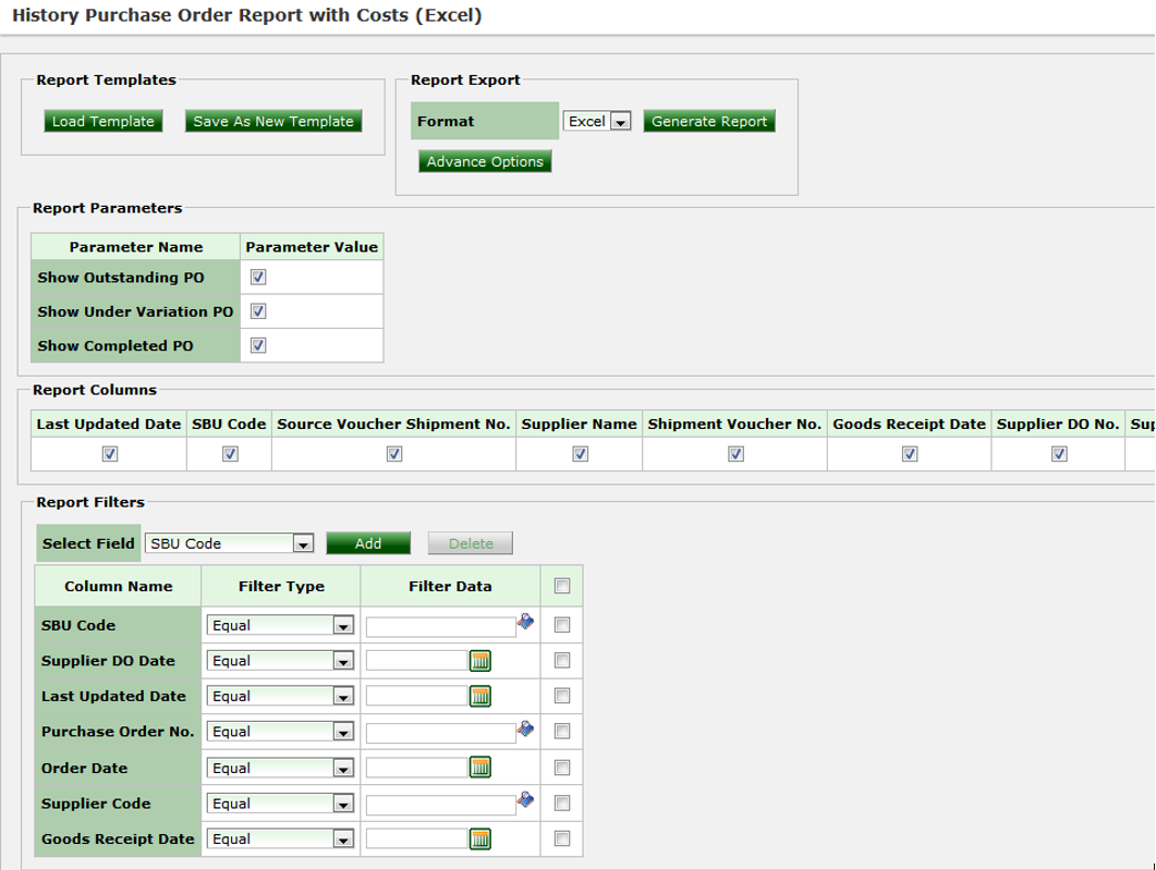 History PO Report with Costs - ERP System History PO Report with Costs - ERP Software