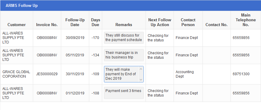 ARMS Follow Up Date - ERP Software, ERP System, ERP System Singapore ARMS Follow Up Date - ERP Software, ERP System, ERP System Singapore