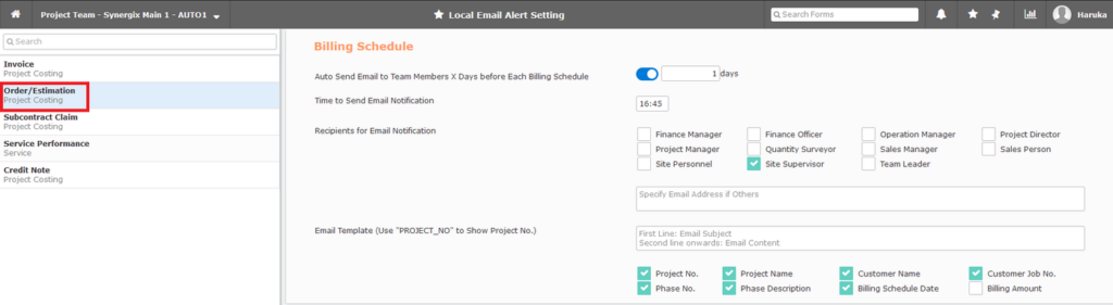 ERP System - Email Notification for Billing Schedule