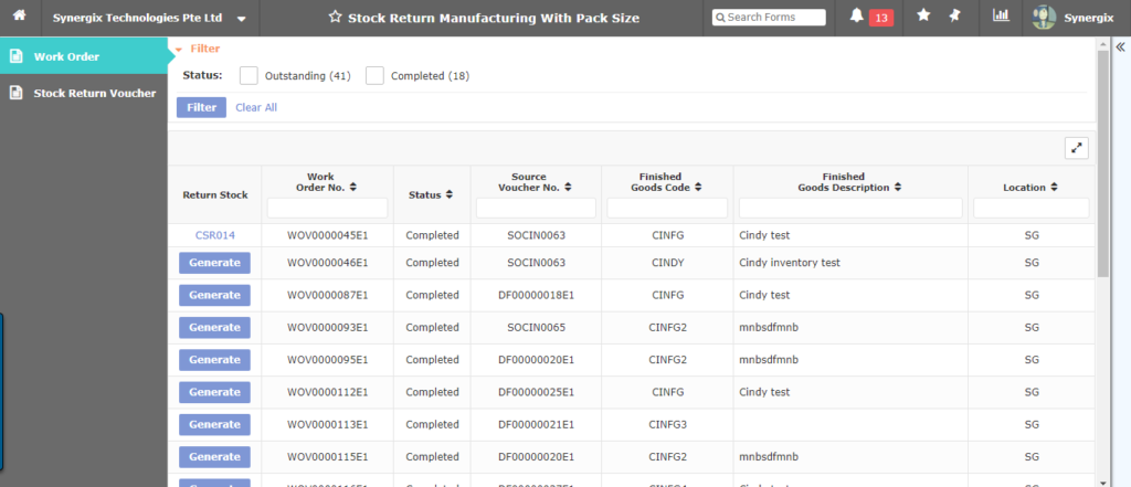 ERP System - Stock Return Manufacturing with Pack Size