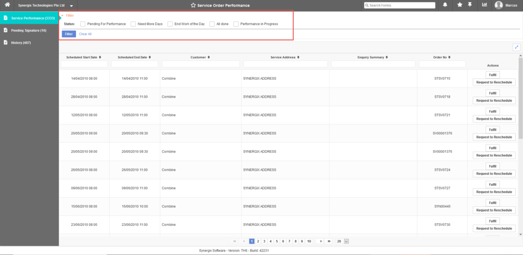 Display Service Order Performance Status ERP system Display service order performance status ERP System