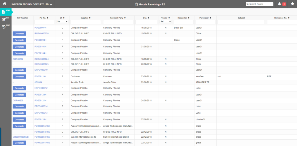 ERP Software - Goods Receipt E2
