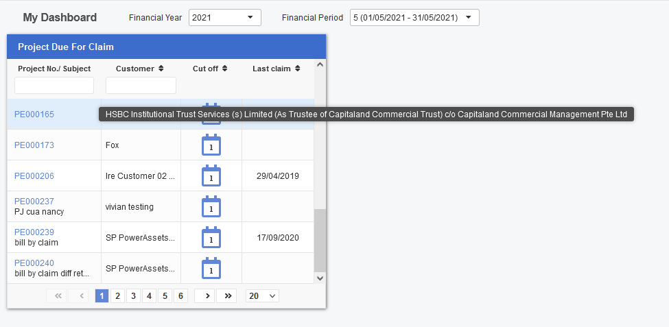 Dashboard Widget – Project Due For Claim Dashboard Widget – Project Due For Claim