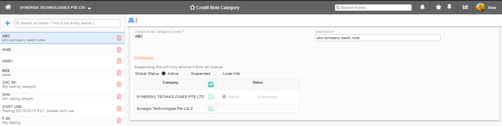 E2 Credit Note Category