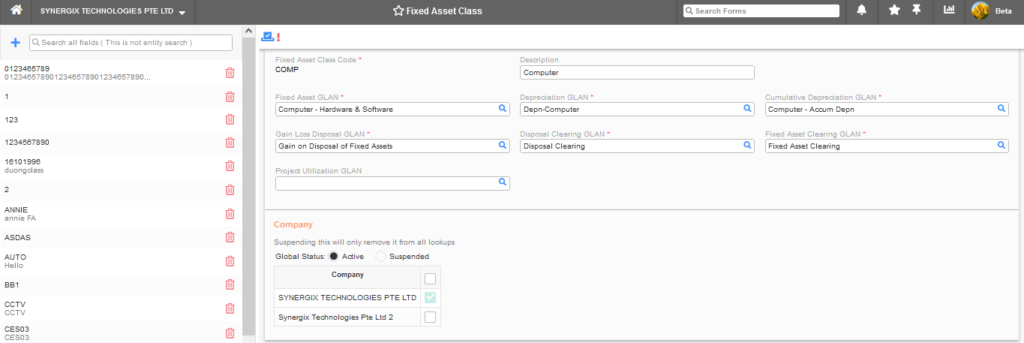 E2 Fixed Asset Class