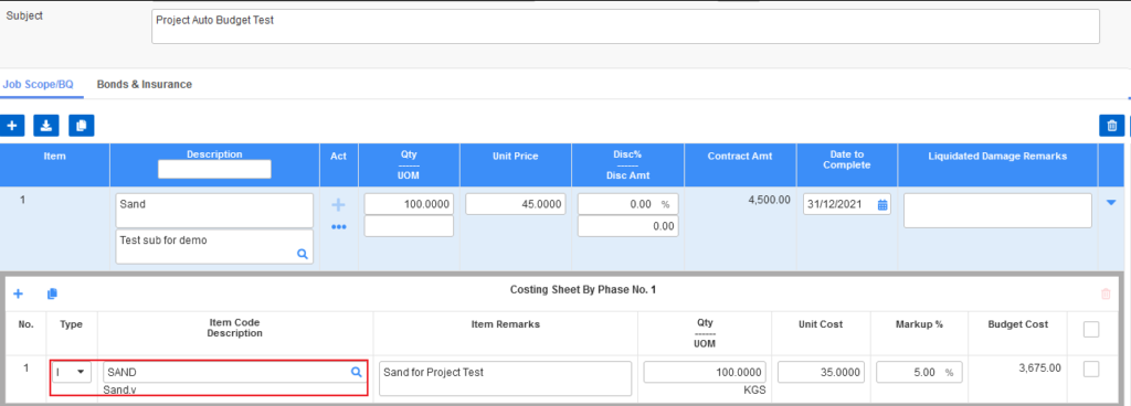 Auto Creation of Project Budget From Project Order