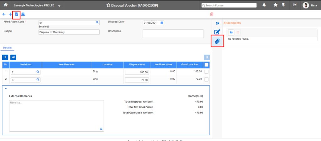 E2 Fixed Asset Disposal - Cater for Preview and Attachment