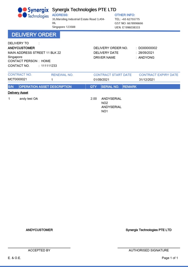 Contract Delivery Order Update Contract Delivery Order Update