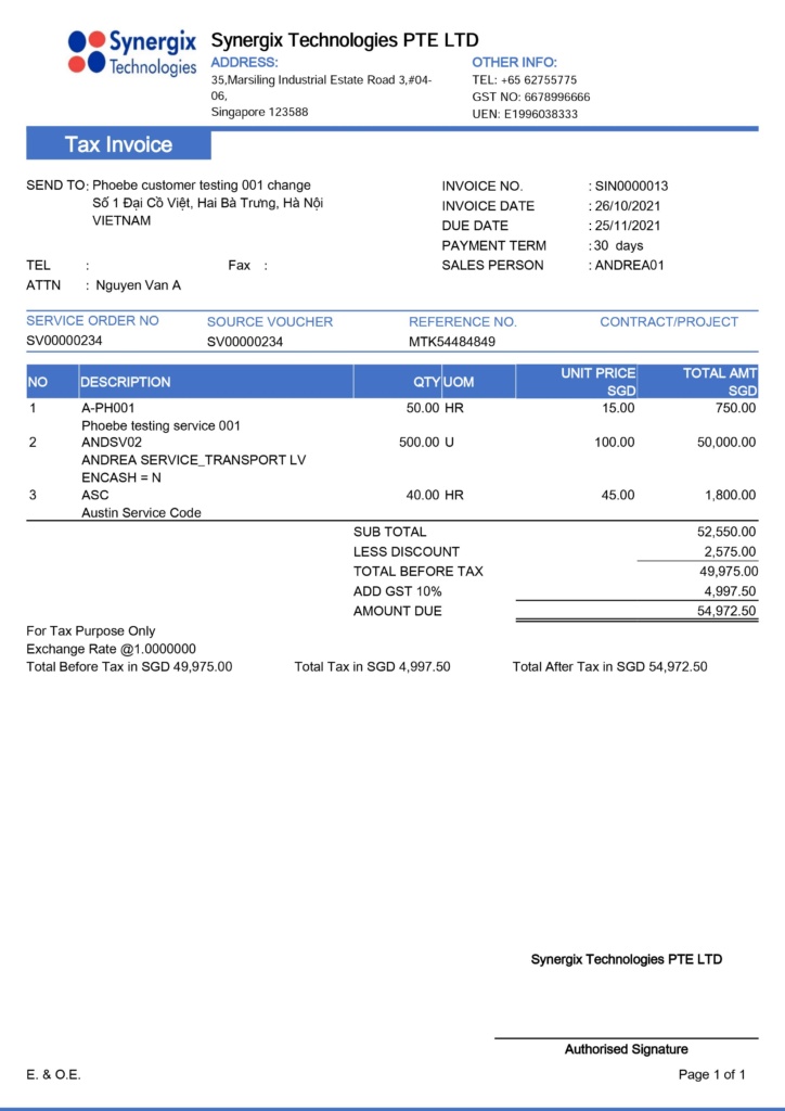 Service Invoice Update Service Invoice Update