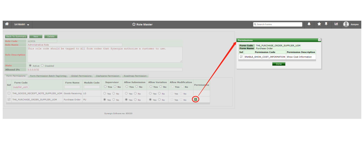 Direct project order & line item segment in Role Master screen