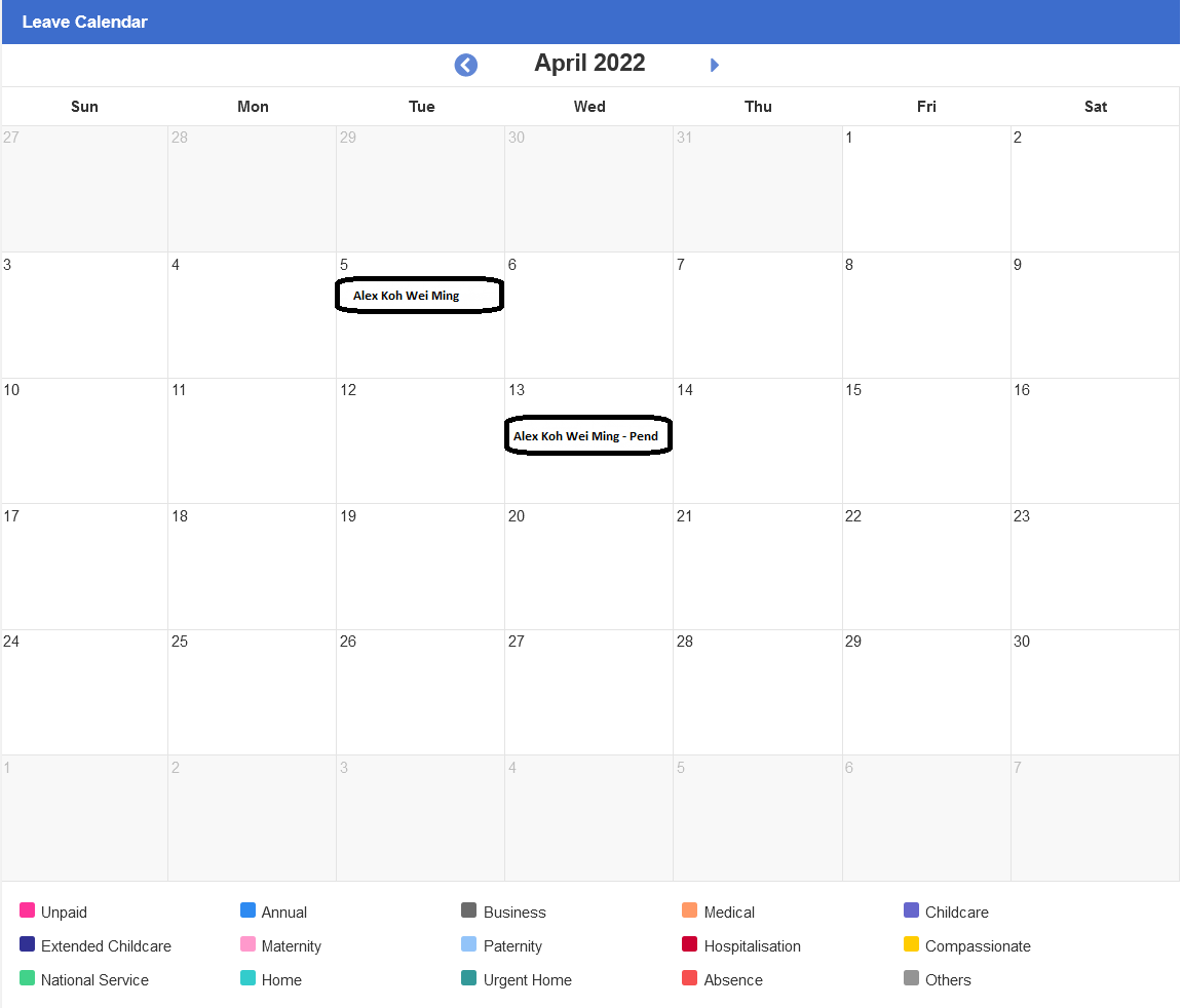 Calendar Details Calendar Details
