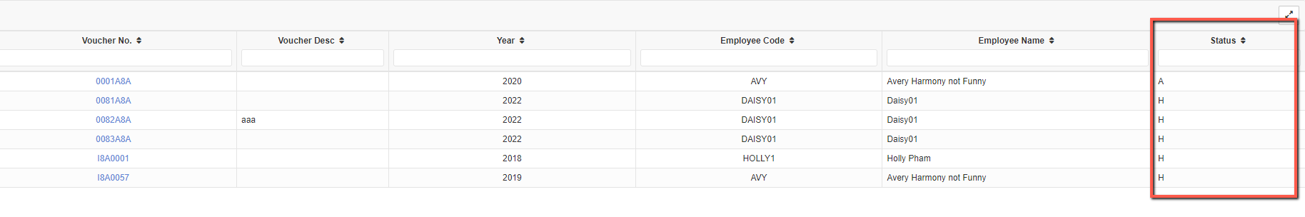 "Status column" at the last column of the History tab "Status column" at the last column of the History tab