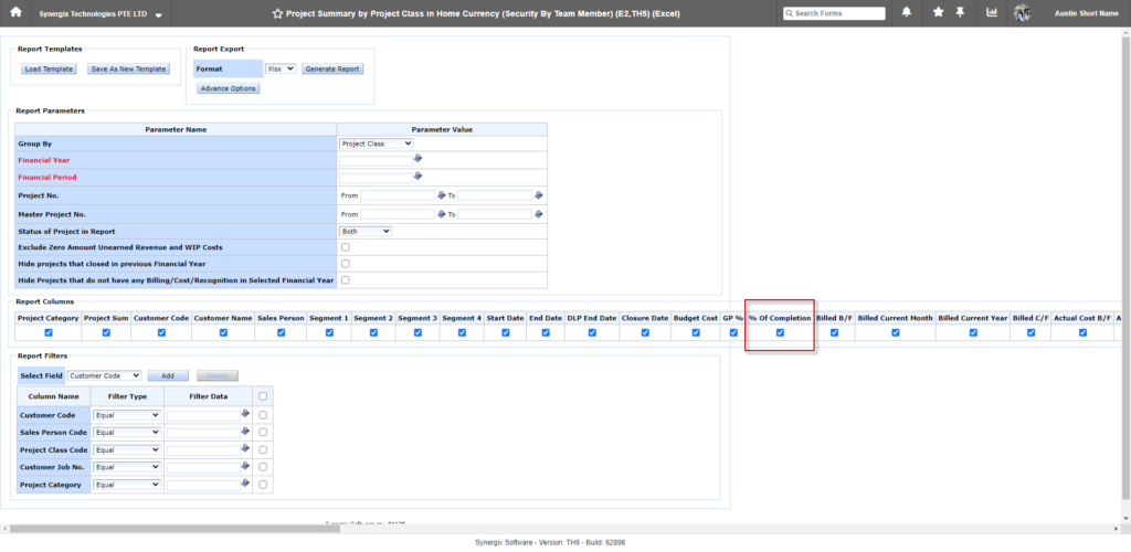 “% Cost-To-Date” in Project Summary Report screen “% Cost-To-Date” in Project Summary Report screen