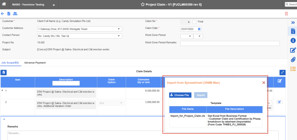 Enhancement of Import Function of Project Claim screen Enhancement of Import Function of Project Claim screen