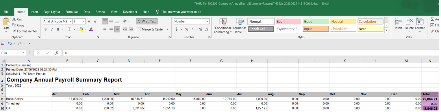 Company Annual Payroll Summary Report Company Annual Payroll Summary Report