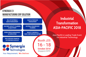 Synergix Technologies will be exhibiting at the Industrial Transformation Asia Pacific 2018