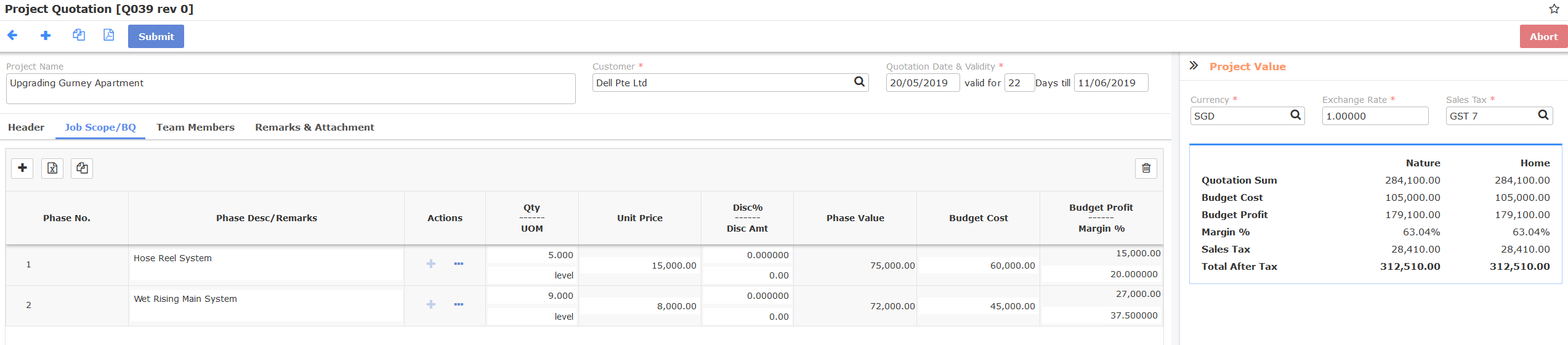 E1 Project Quotation Budget Cost at Job Scope level - Synergix E1 ERP System Update | July 2019