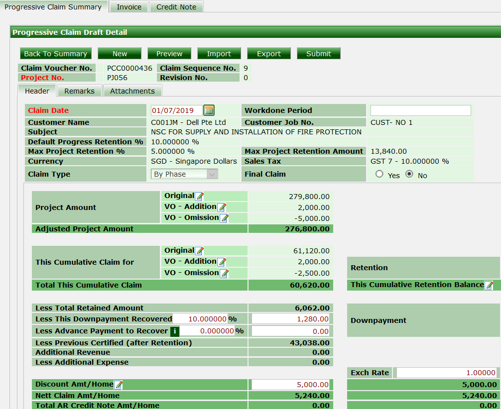 Lump Sum Discount in Project Claim - Synergix E1 ERP System Update | July 2019