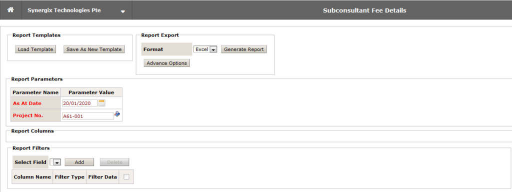Subconsultant Fee Details 1024x384 - Synergix E1 ERP System Updates | January 2020