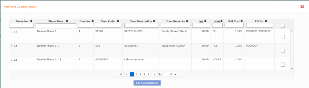 Add from Costing Sheet 1024x293 - Synergix ERP Software Updates | June 2020