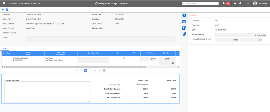 Billing Sales E2 1024x428 - Synergix ERP Software Updates - February 2021