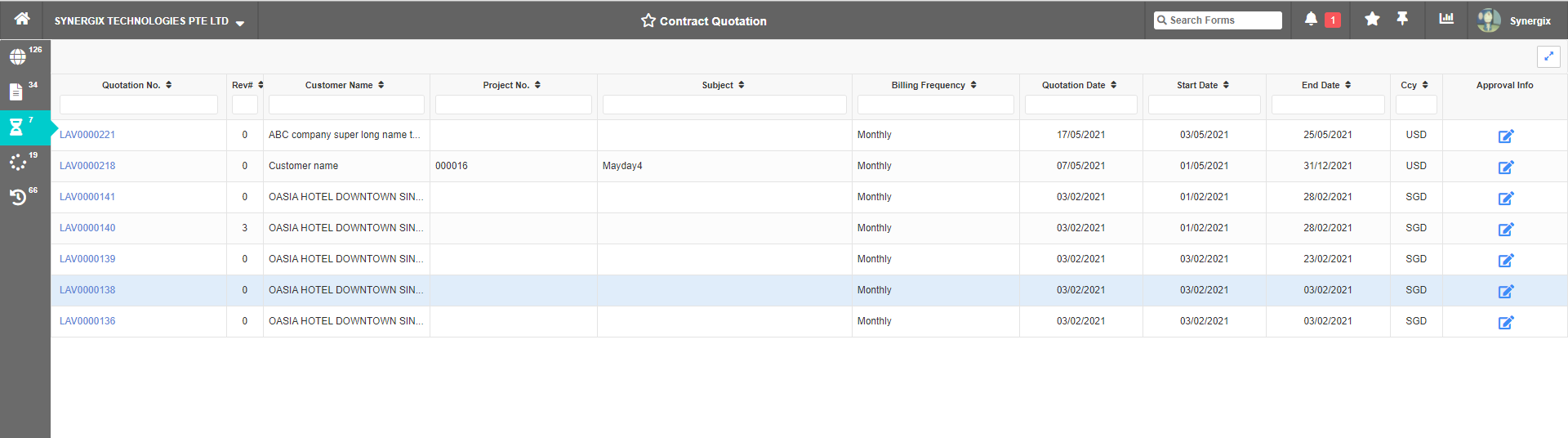 Contract Quotation - Synergix ERP Software Updates - May 2021