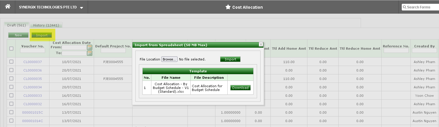 Cost Allocation - Synergix ERP Software Updates - July 2021