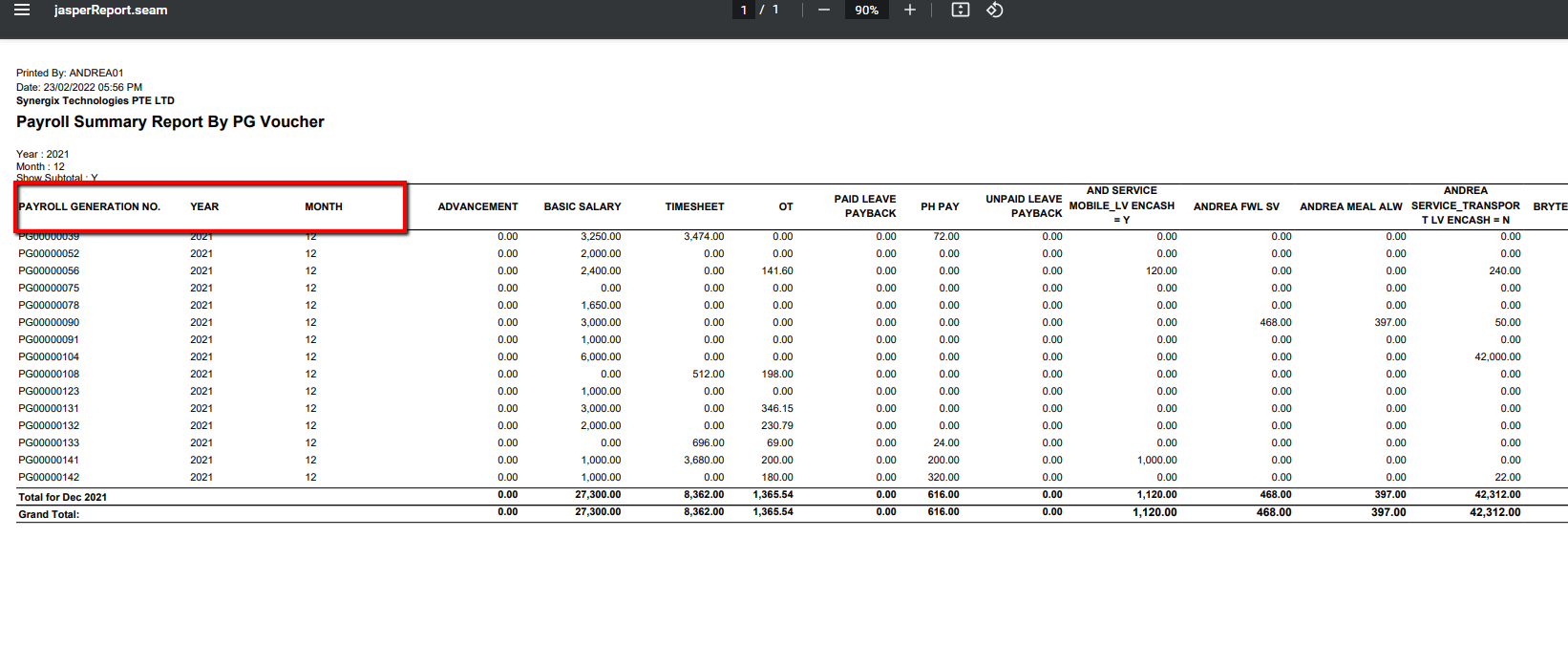 payroll summary report - Synergix ERP Software Updates | February 2022