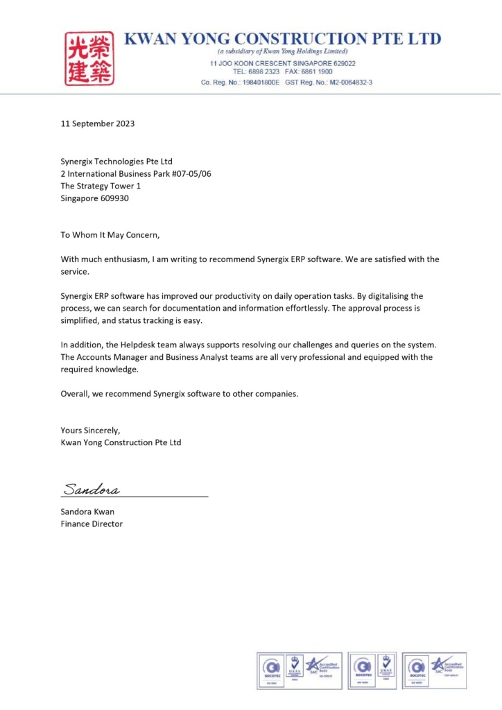 Synergix Recommendation Letter 724x1024 - บริษัท ขวัญ ยง คอนสตรัคชั่น จำกัด