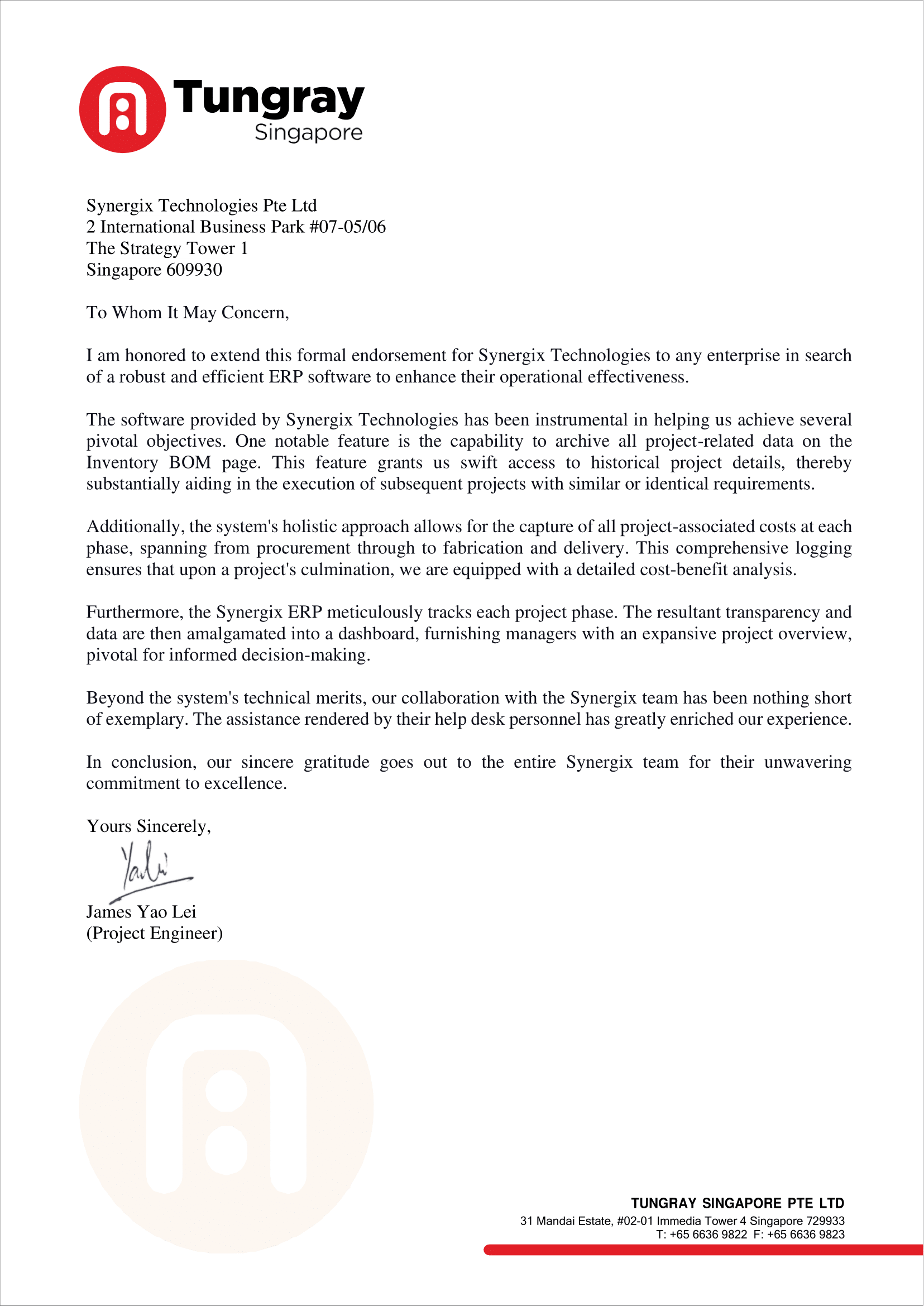 Tungray Testimonial Letter signed 1 1 - บริษัท ทังเรย์ สิงคโปร์ จำกัด