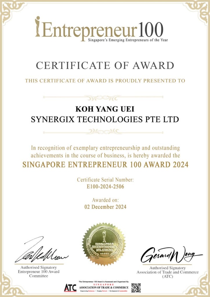Entrepreneur 100 Award certification 724x1024 - Entrepreneur 100 Award 2024: A Milestone for Synergix