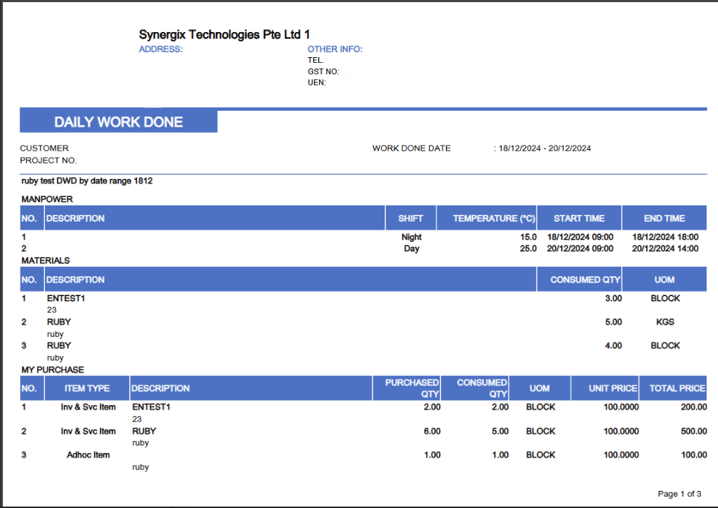 100331348 Work Done Log By Date Range BZF  - Synergix ERP Software Updates | February 2025