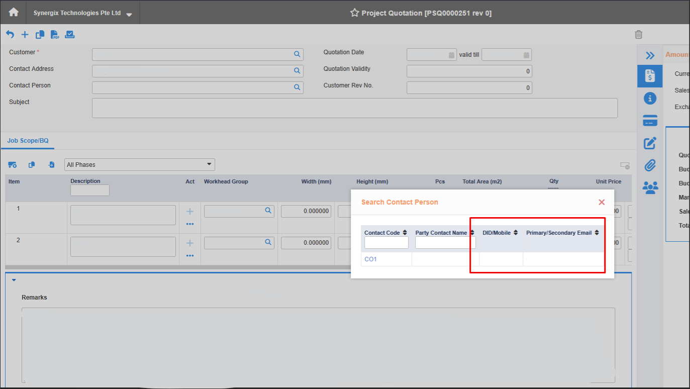 100332299 Display Customer Contact Person phone number email in Search Contact Person lookup - Synergix ERP Software Updates | February 2025