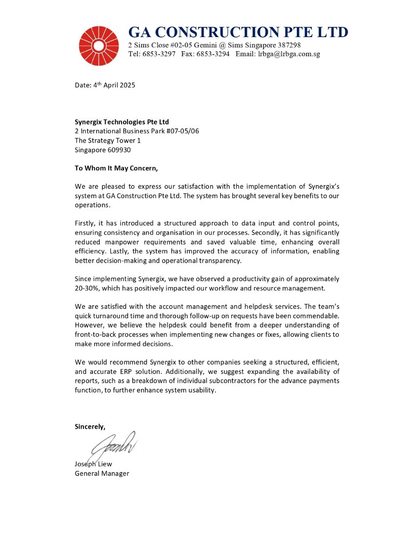 Synergix GAC Testimonial - บริษัท จีเอ คอนสตรัคชั่น จำกัด